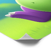 Lila Dinosaurier, der einen heißen Hund genießt Poster (Ecke)