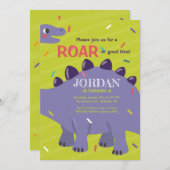 Lila Dinosaurier-Einladung Einladung (Vorne/Hinten)