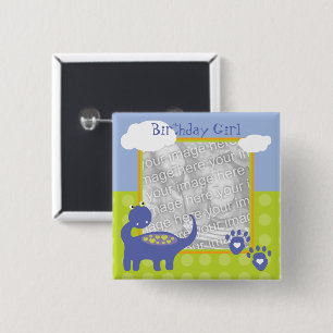 Lila Dinosaurier Geburtstag mit Dots-Foto Button