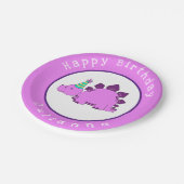Lila Dinosaurier Geburtstagspartei Pappteller (Schrägansicht)