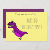 Lila Dinosaurier-Geburtstagsparty Einladung (Vorne/Hinten)