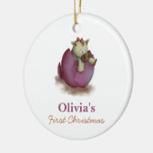 Lila Dinosaurier Hatching Baby Girl Erste Weihnach Keramik Ornament (Links)
