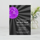 Lila Disco Ball Bat Mitzvah Einladung (Stehend Vorderseite)