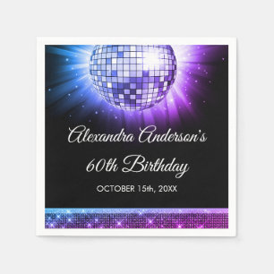 Lila Disco-Ball der 70er Jahre der 60er Geburtstag Serviette