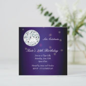 Lila Disco Ball Geburtstagsparty Einladung (Stehend Vorderseite)