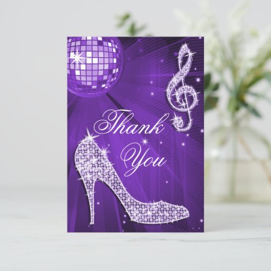 Lila Disco-Ball-Schein-Heels dankt Ihnen Dankeskarte (Stehend Vorderseite)