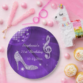 Lila Disco-Ball und Heels-21. Geburtstag Pappteller (Party)