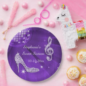Lila Disco-Ball und Heels-Bonbon 16 Pappteller (Party)