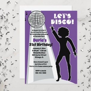 Lila Disco-Party Frauen zum Geburtstag Einladung