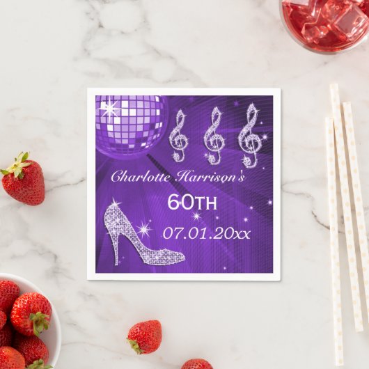 Lila Diskothek Ball und Sparkle Heels 60. Serviette (Beispiel)