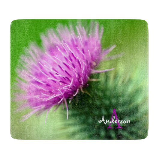 Lila Distel Glas Schneidbrett Schneidebrett (Vorderseite)