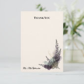 Lila Distel Heide Hochzeit Danke Karte (Stehend Vorderseite)