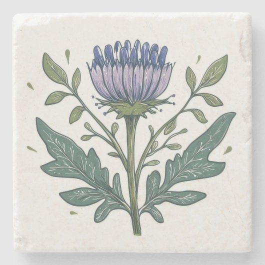 Lila Distel Steinuntersetzer (Vorderseite)