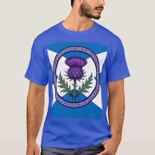 Lila Distel und Saltire, eingerahmt von keltischen T-Shirt