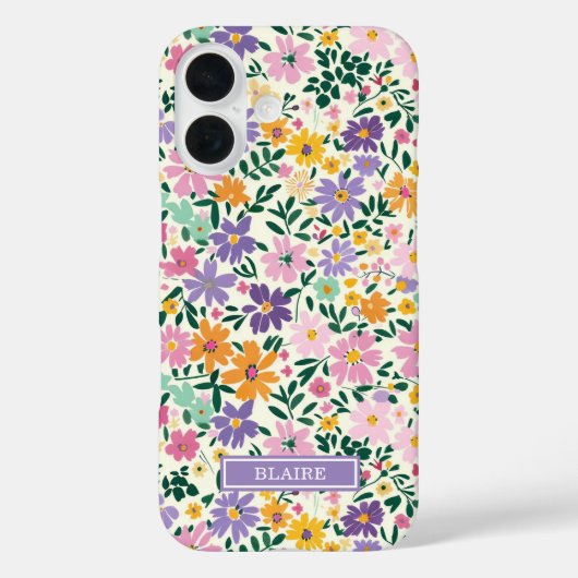 Lila Ditsy Blumen Monogramm Case-Mate iPhone Hülle (Rückseite)