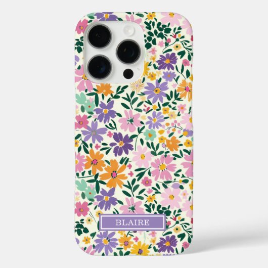 Lila Ditsy Blumen Monogramm Case-Mate iPhone Hülle (Rückseite)
