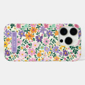 Lila Ditsy Blumen Monogramm Case-Mate iPhone Hülle (Rückseite (Horizontal))