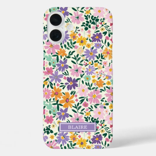Lila Ditsy Blumen Monogramm Case-Mate iPhone Hülle (Rückseite)