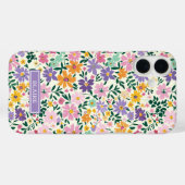 Lila Ditsy Blumen Monogramm Case-Mate iPhone Hülle (Rückseite (Horizontal))