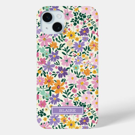 Lila Ditsy Blumen Monogramm Case-Mate iPhone Hülle (Rückseite)