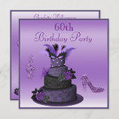 Lila Diva-Kuchen, funkeln hoher Heels-60. Einladung (Vorne/Hinten)