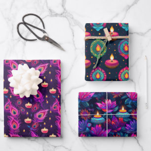 Lila Diwali Geschenkpapier Set