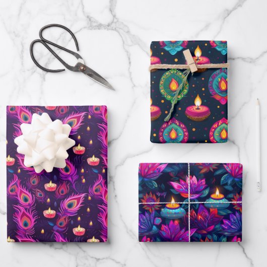 Lila Diwali Geschenkpapier Set (Vorderseite)