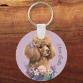 Lila Dog Floral Whimsistisch und Niedlich Schlüsselanhänger (Vorderseite)