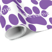 Lila Dog Paw Print Individuelle Name Geschenkpapier (Rolleneckpunkt)
