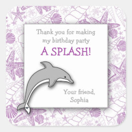 Lila Dolphin Geburtstagspartei Greifsticker Quadratischer Aufkleber