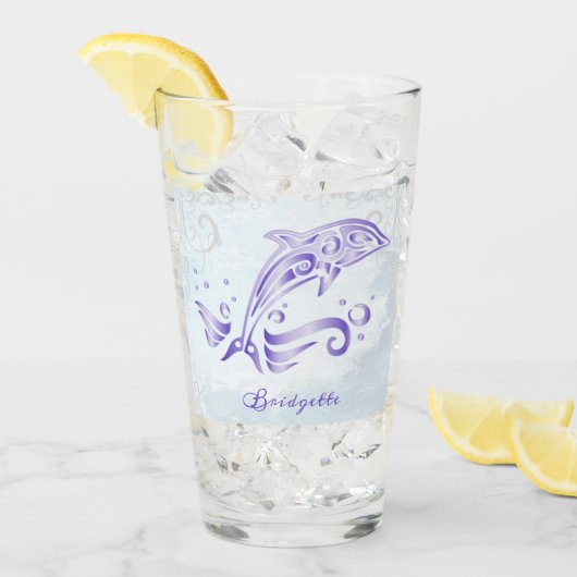 Lila Dolphin Personalisiert Glas (Vorderseite Ice)