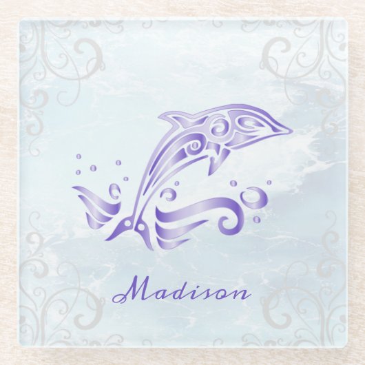 Lila Dolphin Personalisiert Glass Untersetzer (Vorderseite)