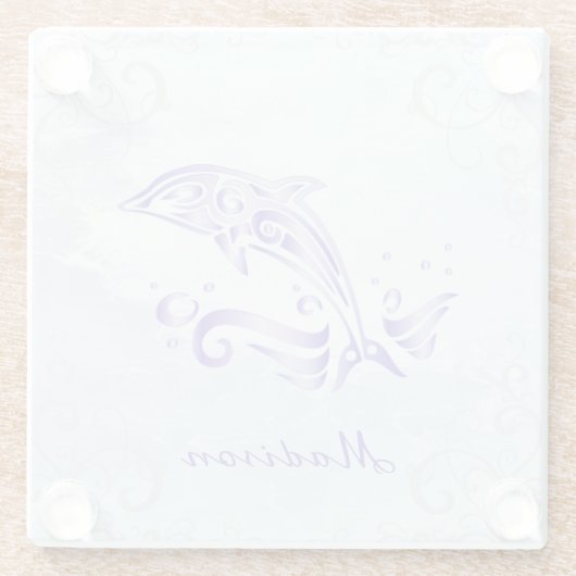 Lila Dolphin Personalisiert Glass Untersetzer (Rückseite)