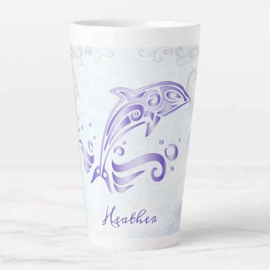 Lila Dolphin Personalisierte Latte Tasse (Vorderseite)