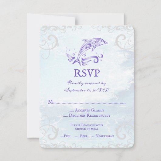 Lila Dolphin Wedding RSVP Card Karte (Vorderseite)