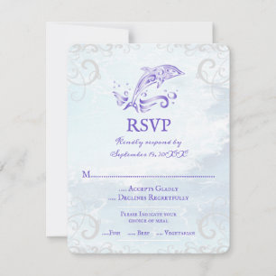 Lila Dolphin Wedding RSVP Card Karte