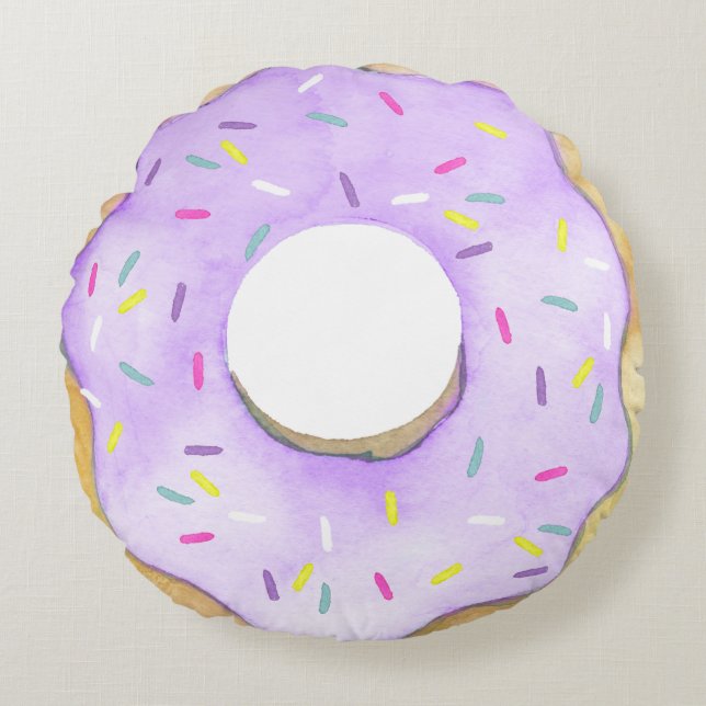 Lila Donut-Sprinklen, Niedliche Doughnut Rundes Kissen (Vorderseite)