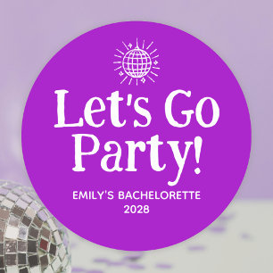 Lila Doodle-Disco-Kugel-Junggesellinnen-Abschiedsp Runder Aufkleber