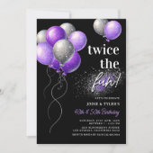 Lila Doppelballon-Geburtstag Einladung (Vorderseite)