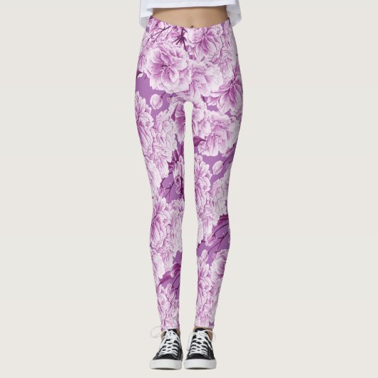 Lila Doppelblüte Blume Leggings (Vorderseite)