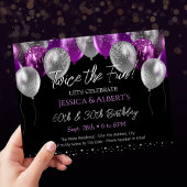 Lila Doppelgeburtstag und Silberballon Einladung