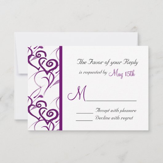Lila Doppelherzen Weinreben mit RSVP Hochzeit (Vorderseite)