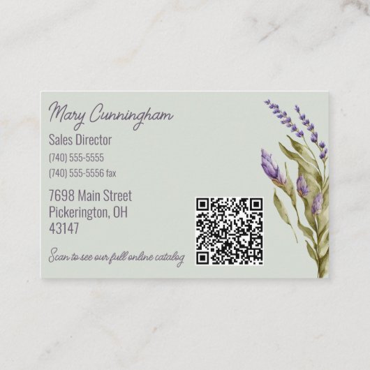 Lila Doppellavender mit QR-Code Visitenkarte (Rückseite)