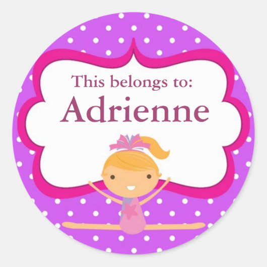 Lila Dot Gymnastik zurück zu Schulklappen Runder Aufkleber (Vorderseite)