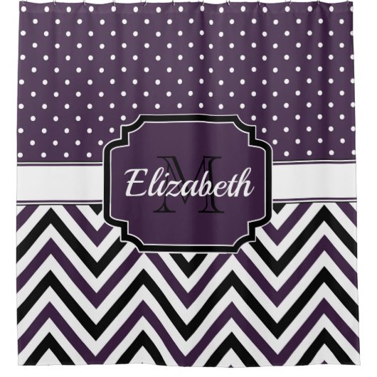 Lila Dots & Chevrons Duschvorhang (Vorderseite)