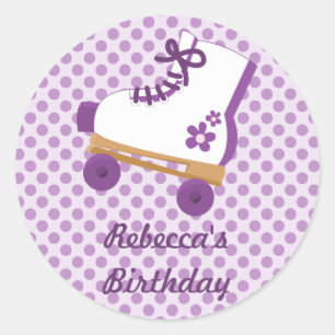 Lila Dots Roller Skate Geburtstagskleber Runder Aufkleber