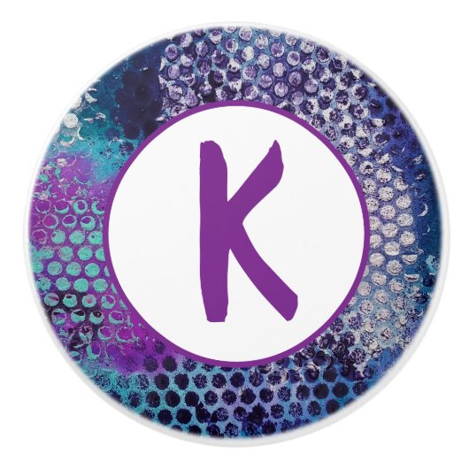 Lila Dotty Abstrakt Monogram Keramikknauf (Vorderseite)