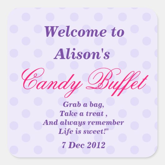 Lila Dotty Candy Buffet Party Sticker (Vorderseite)