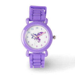 Lila Drache gegen weiße 12 Zahlen Armbanduhr