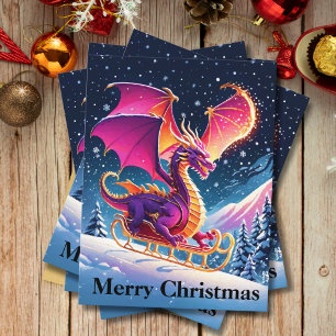Lila Drache in Santas Schlitten Frohe Weihnachten